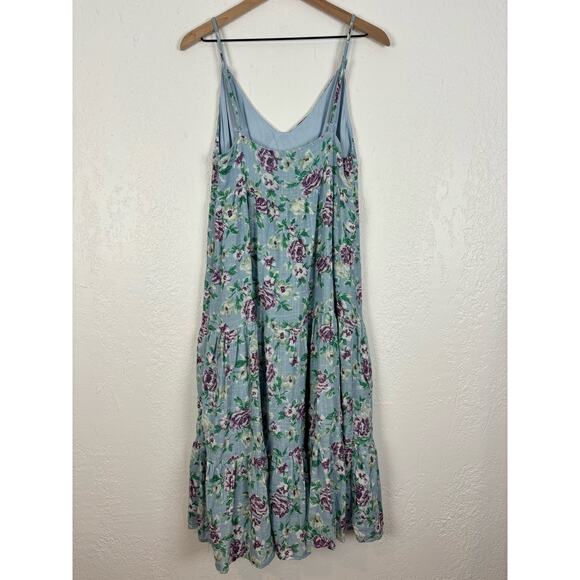 Lulus Bliss Abound Light Blue Floral Tiered Midi Dress Size Medium - Picture 3 of 5